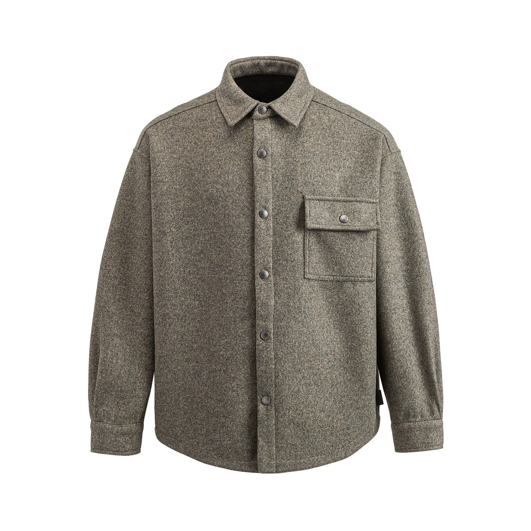 Men's Wool Blend Overshirt in Shirt Jacket Style with Snap Button Front and Flap Pocket Mune Fashion