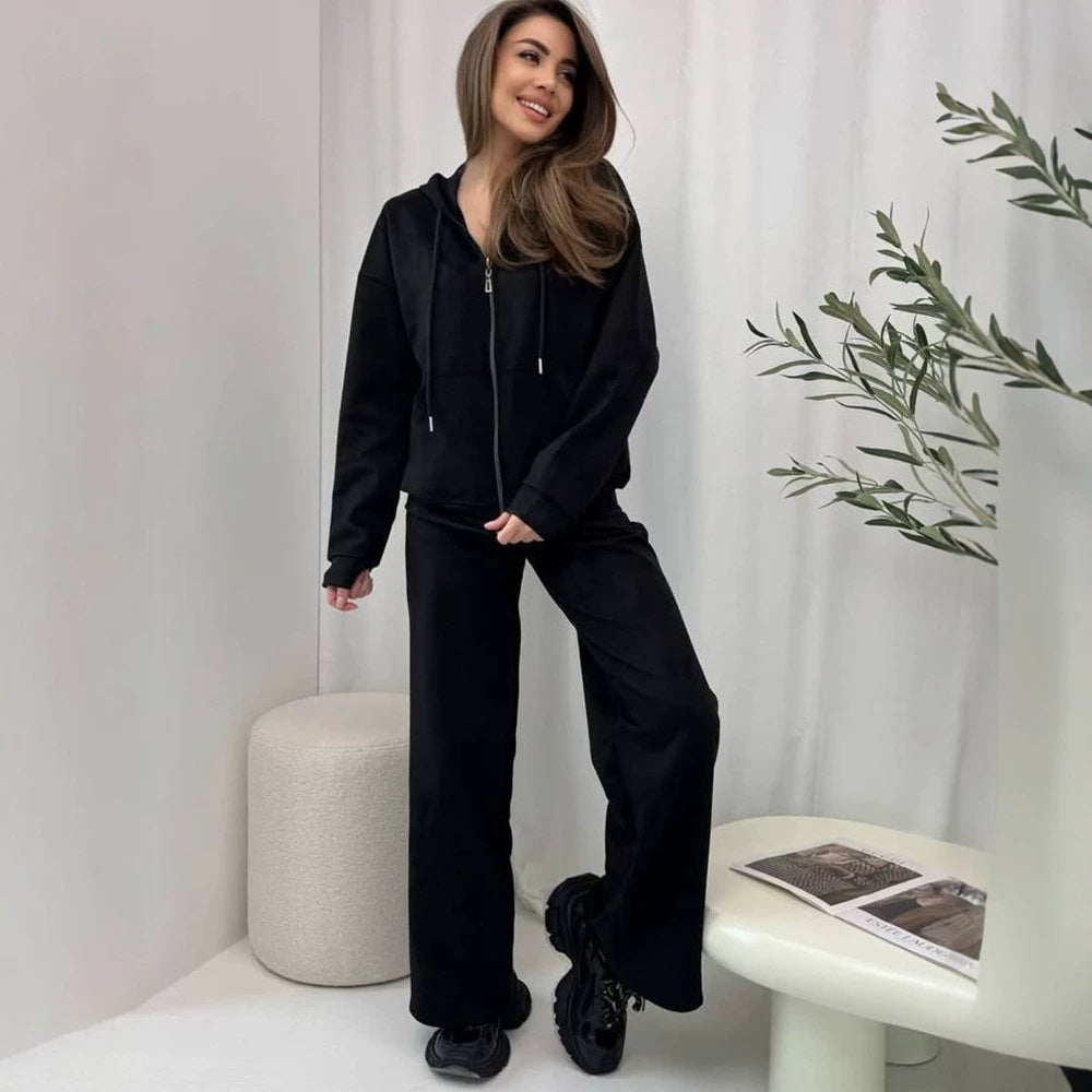 Women’s Casual Hoodie Sweat Set with Zipper and Loose Jogger Cut Mune Fashion