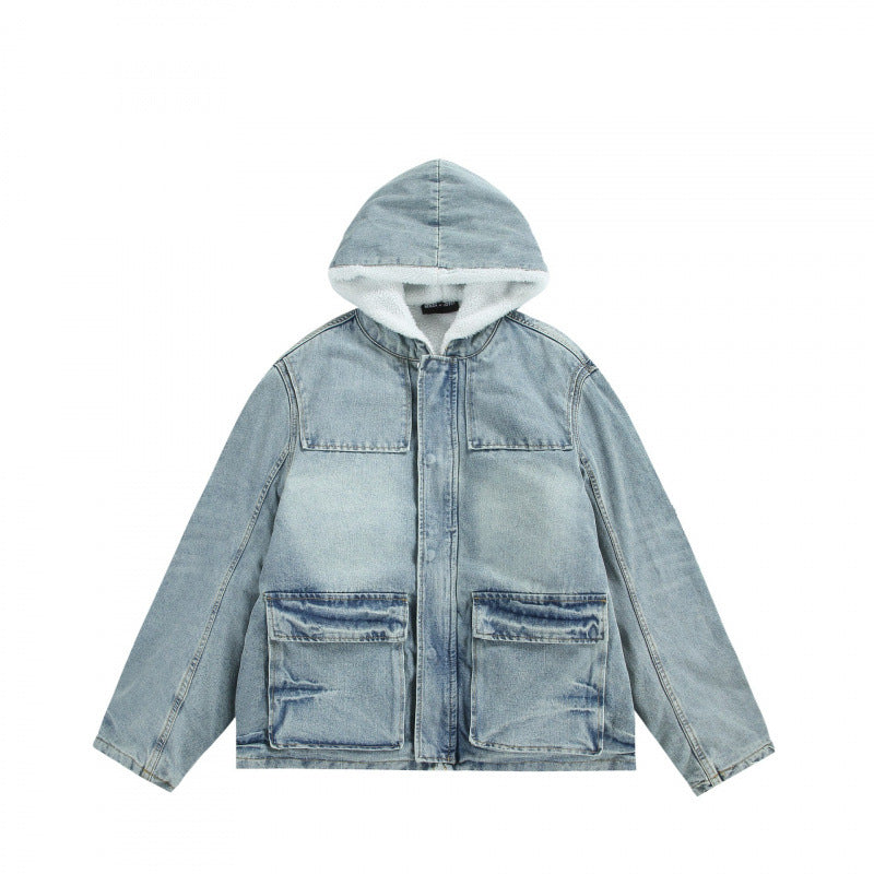 Unisex Hooded Denim Parka in Used Look with Teddy Fleece Lining and Flap Pockets Mune Fashion