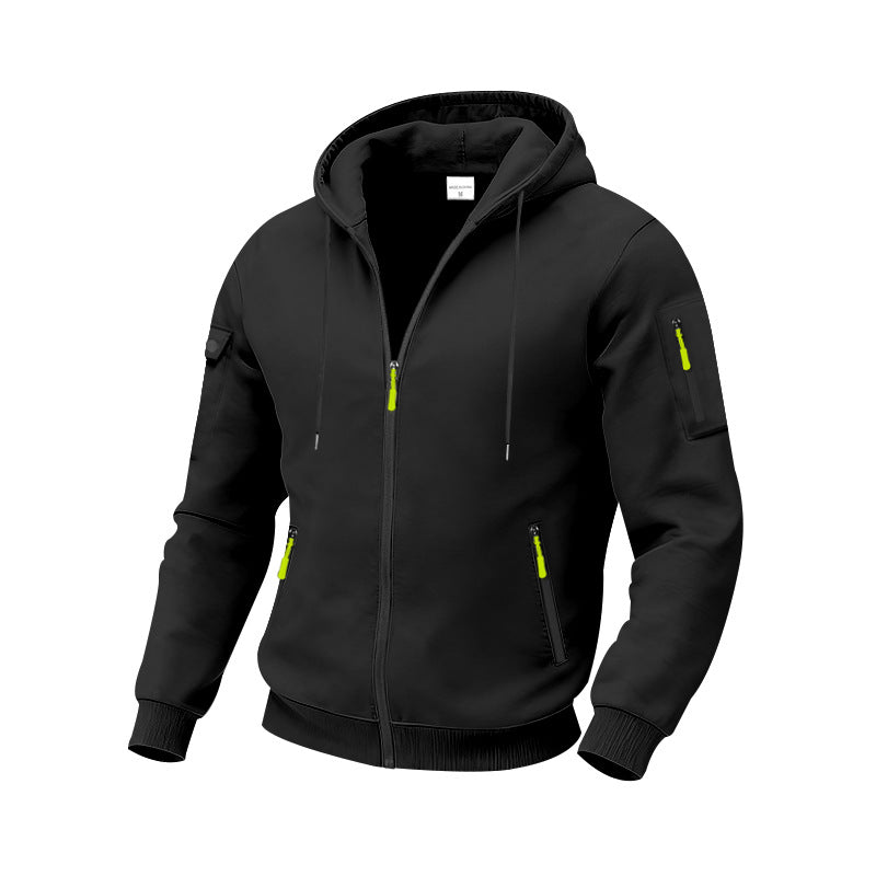 Men's nan technical zip hoodie jacket with water-repellent zipper pockets, hood, and reinforced sleeve piping Mune Fashion