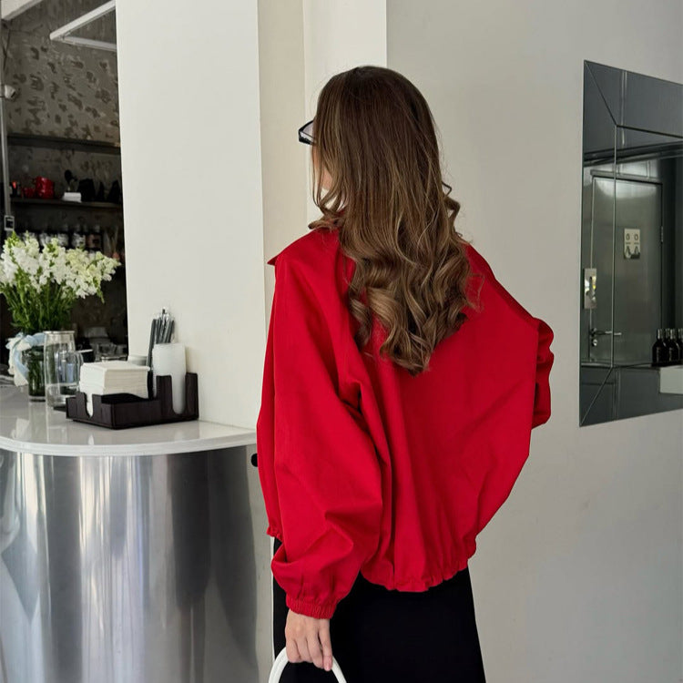 Women's short jacket with stand-up collar, button closure and elastic cuffs Mune Fashion