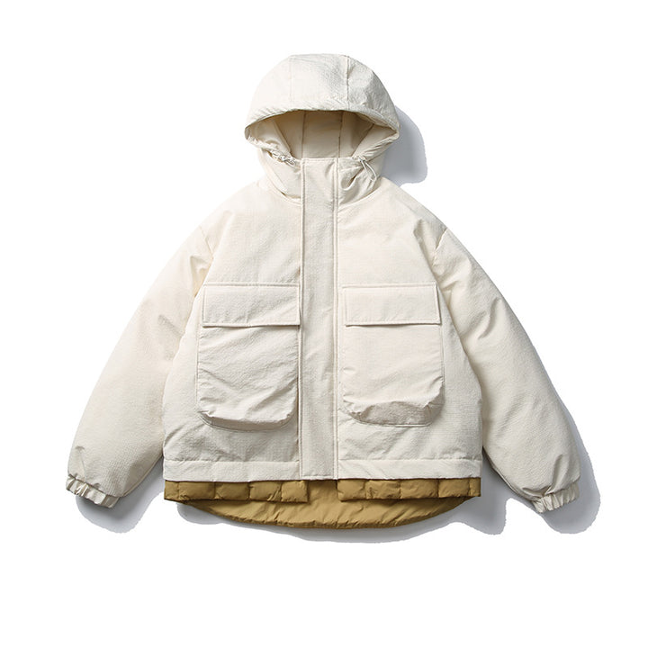 Unisex Short cut padded hoodie jacket in material mix with patch pockets Mune Fashion