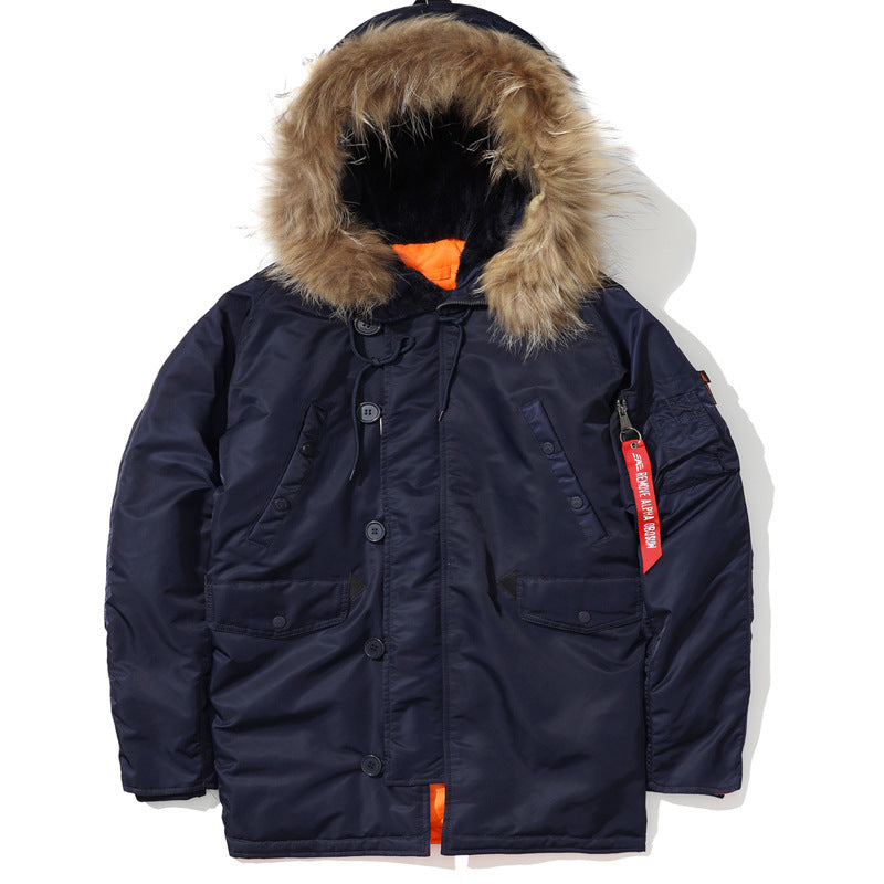 Men's expedition parka with detachable faux fur hood, thermal padding, and sleeve organizer Mune Fashion