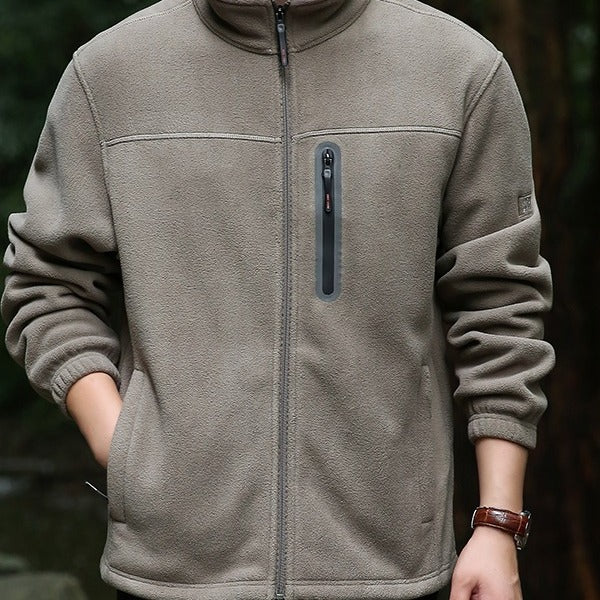 Men's Breathable Microfleece Jacket with Water-Repellent Chest Zip Placket and Stand-Up Collar Mune Fashion