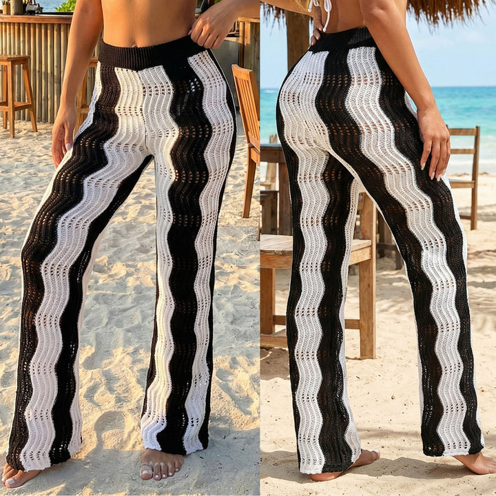 Women's Crochet Beach Pants with Wave Pattern Mune Fashion