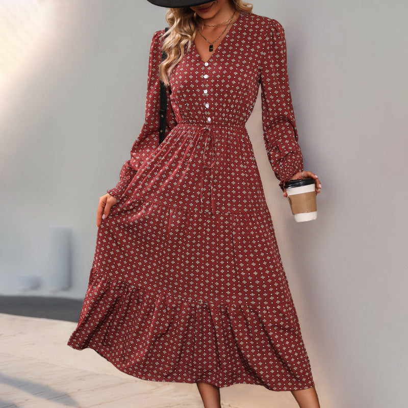 Women's Elegant Midi Dress with Ruffles and Tie Mune Fashion