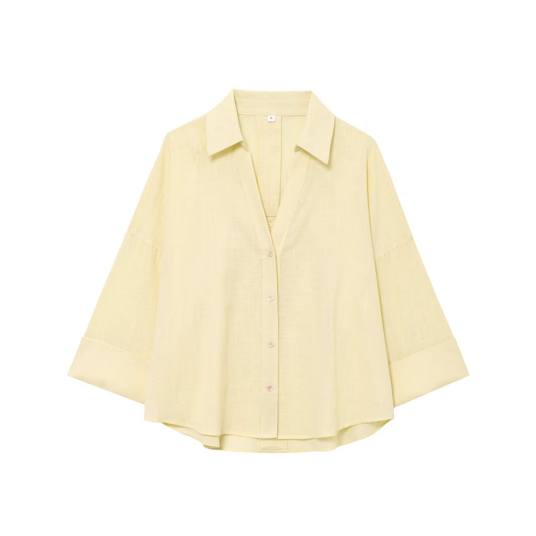 Women's Oversize Viscose Blouse with Three-Quarter Sleeves and Extended Back Hem Mune Fashion