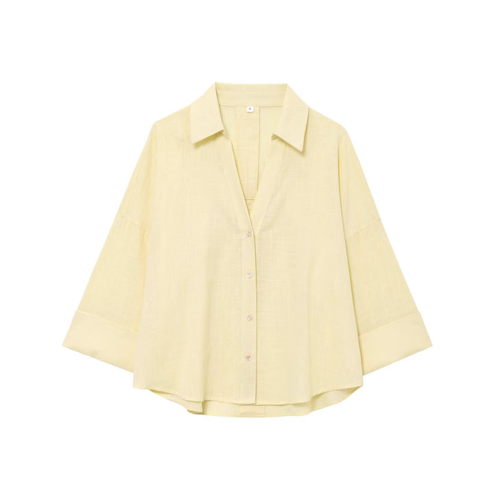 Women's Oversize Viscose Blouse with Three-Quarter Sleeves and Extended Back Hem Mune Fashion