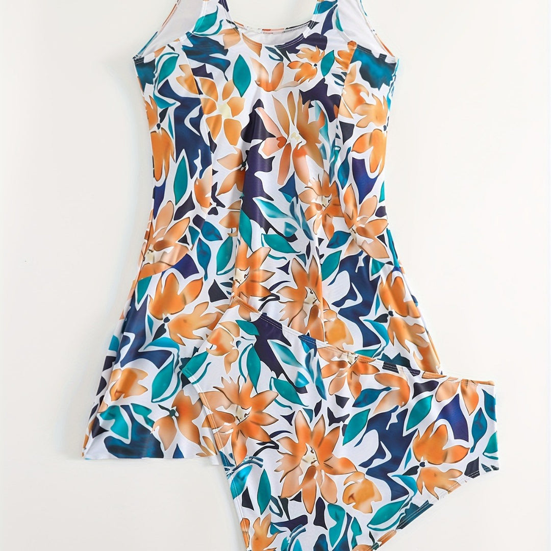 Women's Swimsuit Set with Floral Design and Light Skirt Mune Fashion