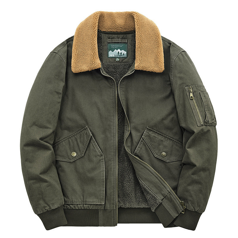 Men's canvas bomber jacket with warming teddy fleece lining and Sherpa collar Mune Fashion