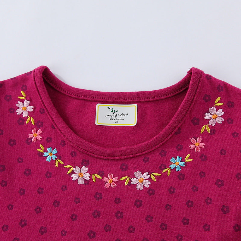 Girls cotton dress with cute bird and flower embroidery Mune Fashion