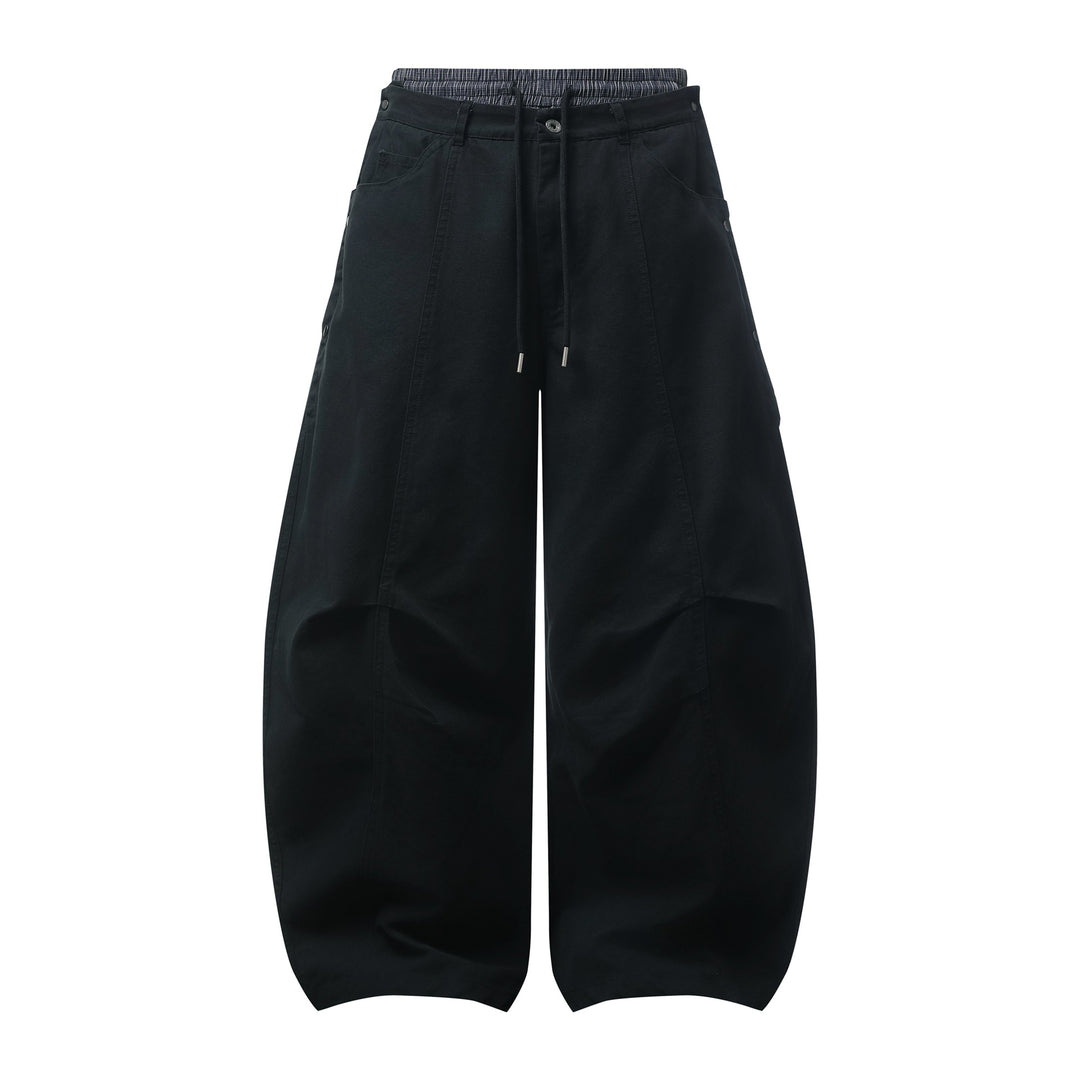 Women's Wide Culotte Trousers with Elastic Drawstring Waistband and Cargo Details Mune Fashion