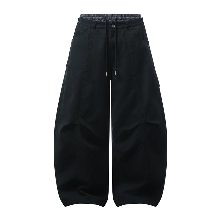 Women's Wide Culotte Trousers with Elastic Drawstring Waistband and Cargo Details Mune Fashion