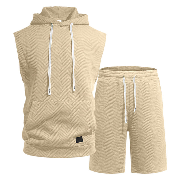 Men's sleeveless hoodie lounge set made of textured cotton blend with kangaroo pocket and elastic leisure pants Mune Fashion