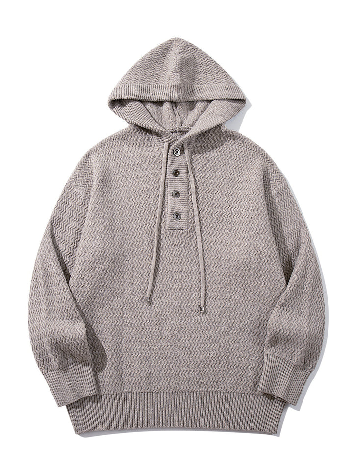 Unisex Structured Hooded Knit Sweater with Henley Button Placket Mune Fashion