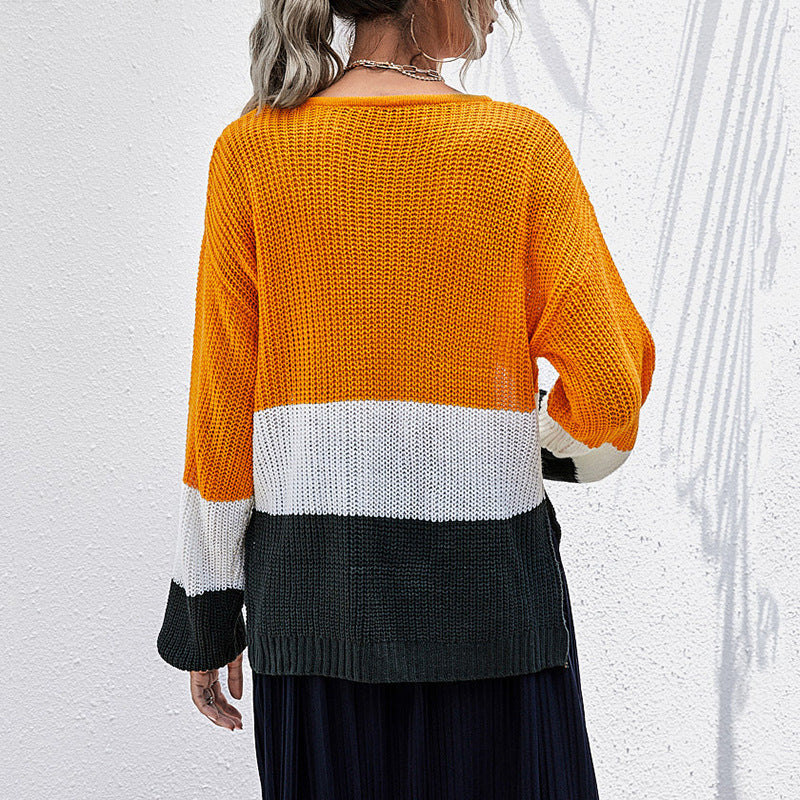 Women's Colorblock Slouchy Knit Sweater with Cable Mix and Drop Shoulder Mune Fashion