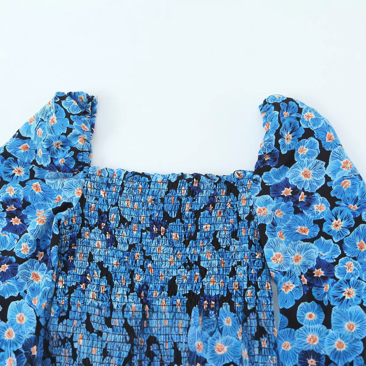 Women Short Dress with Off-Shoulder Neckline, Smocked Bodice and Ruffled Skirt Mune Fashion