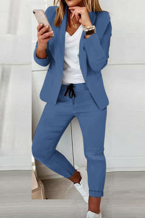 Women's casual suit set with jogger pants, drawstring, and tailored blazer Mune Fashion