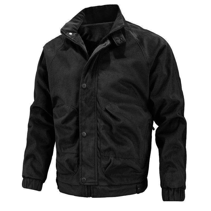 Men's washed canvas bomber jacket with stand-up collar, concealed zipper and side pockets Mune Fashion