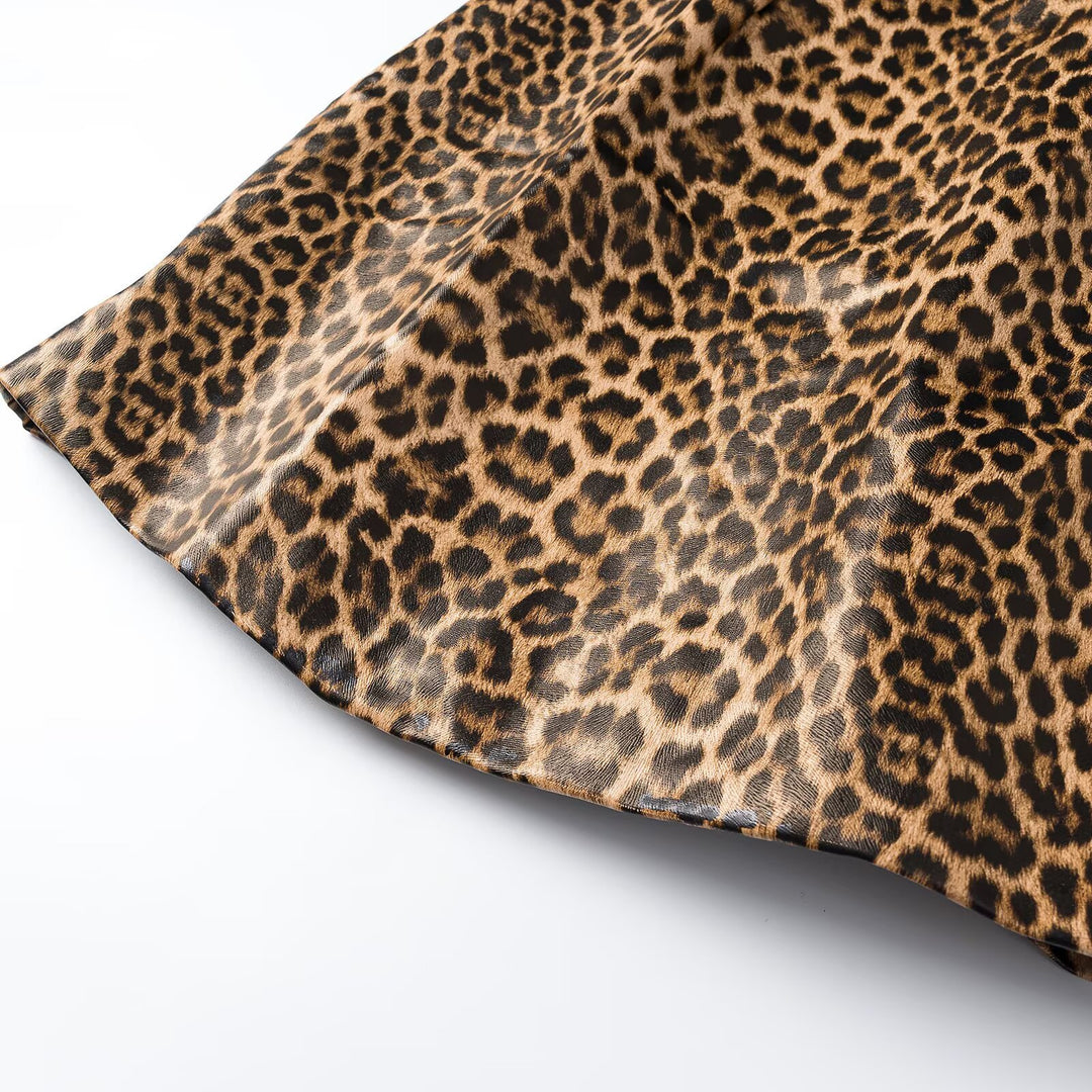 Women's Leopard Mini Dress with Thin Straps and High Neckline Mune Fashion