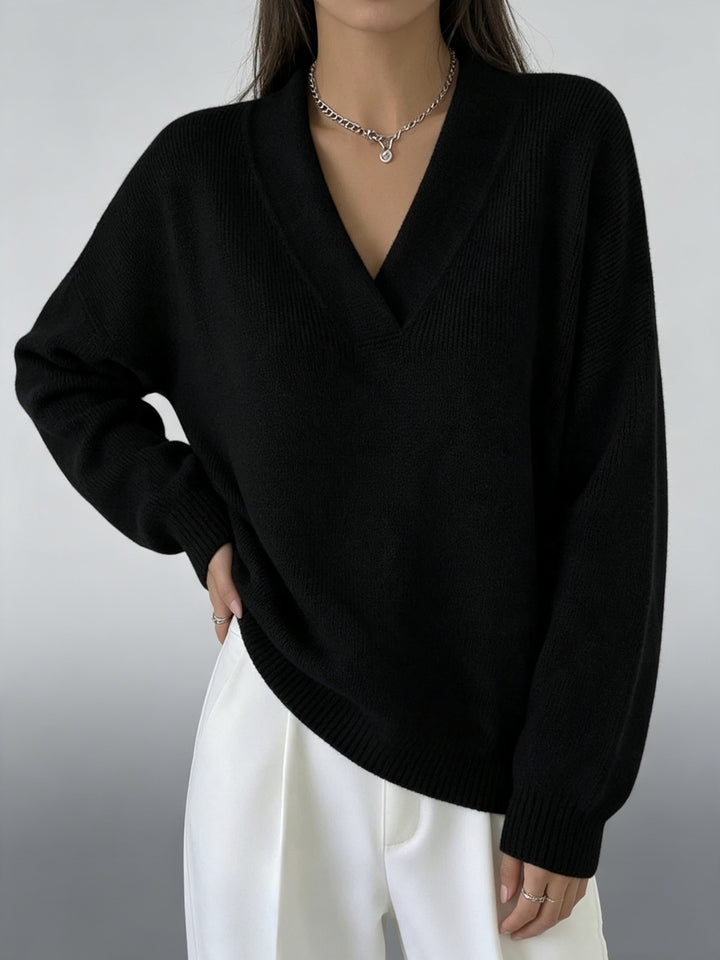 Women Cashmere-Touch V-Neck Relax Sweater with Raglan Sleeves Mune Fashion