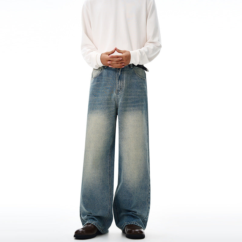 Men's Ultra Wide Vintage Denim Baggy Jeans with Low Crotch and Floor-Length Hemline Mune Fashion