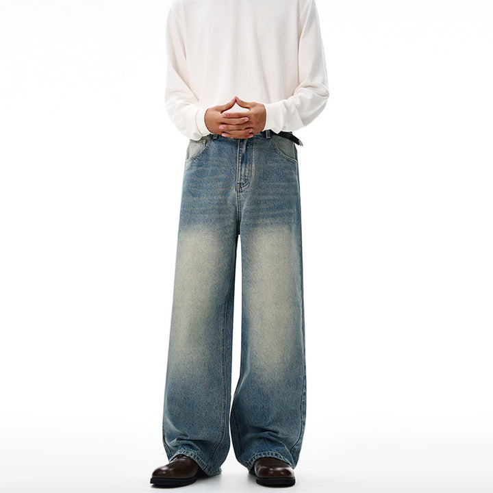 Men's Ultra Wide Vintage Denim Baggy Jeans with Low Crotch and Floor-Length Hemline Mune Fashion