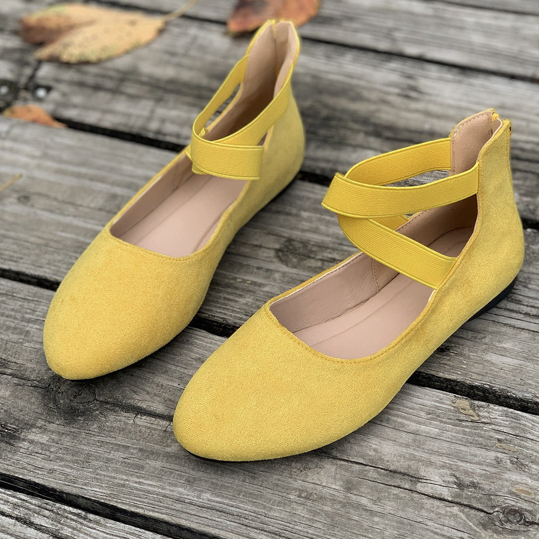 Women Flat Ballerina Slippers made of Suede Effect with Elastic Crisscross Straps Mune Fashion