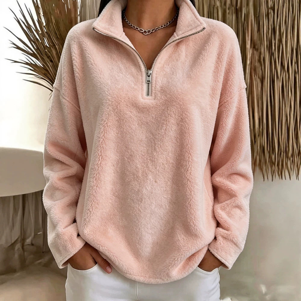 Women's Cozy Fleece Pullover with Half Zipper Mune Fashion