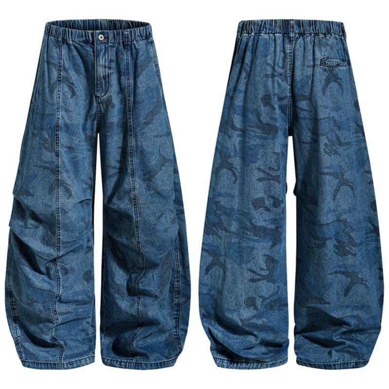 Women's Extra Wide Denim Palazzo Pants with Elastic Comfort Waistband and Distinctive Stitching Details Mune Fashion