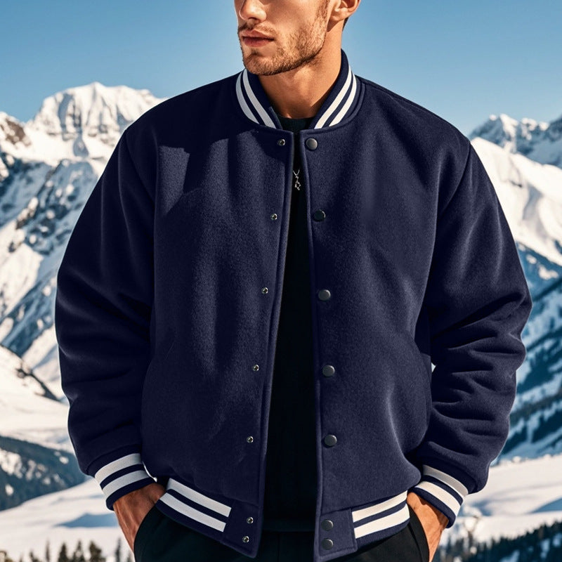 Men's stylish college varsity jacket with ribbed collar, elastic cuffs, and warming thermal padding Mune Fashion