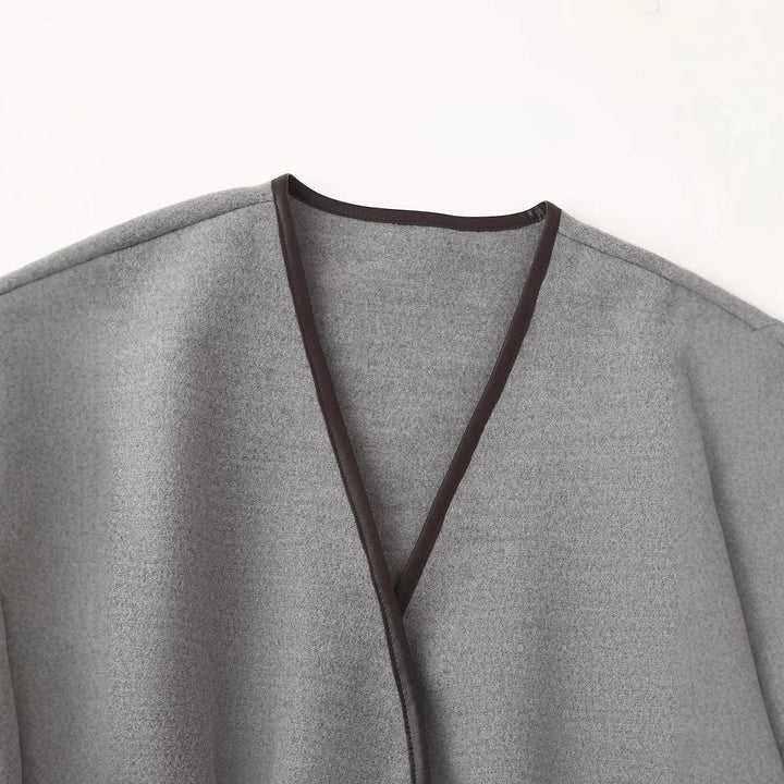 Ladies Nan Oversized Kimono Wrap Coat with Belt and Contrast Piping Mune Fashion