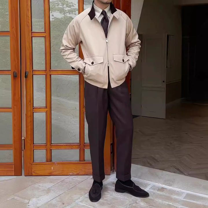 Men's short blouson with cord collar, flap pockets and zipper Mune Fashion