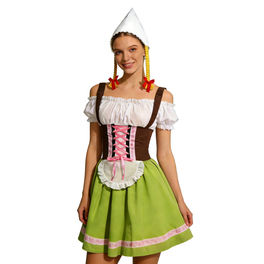 Ladies traditional dirndl costume with lacing, apron and pointed headscarf Mune Fashion
