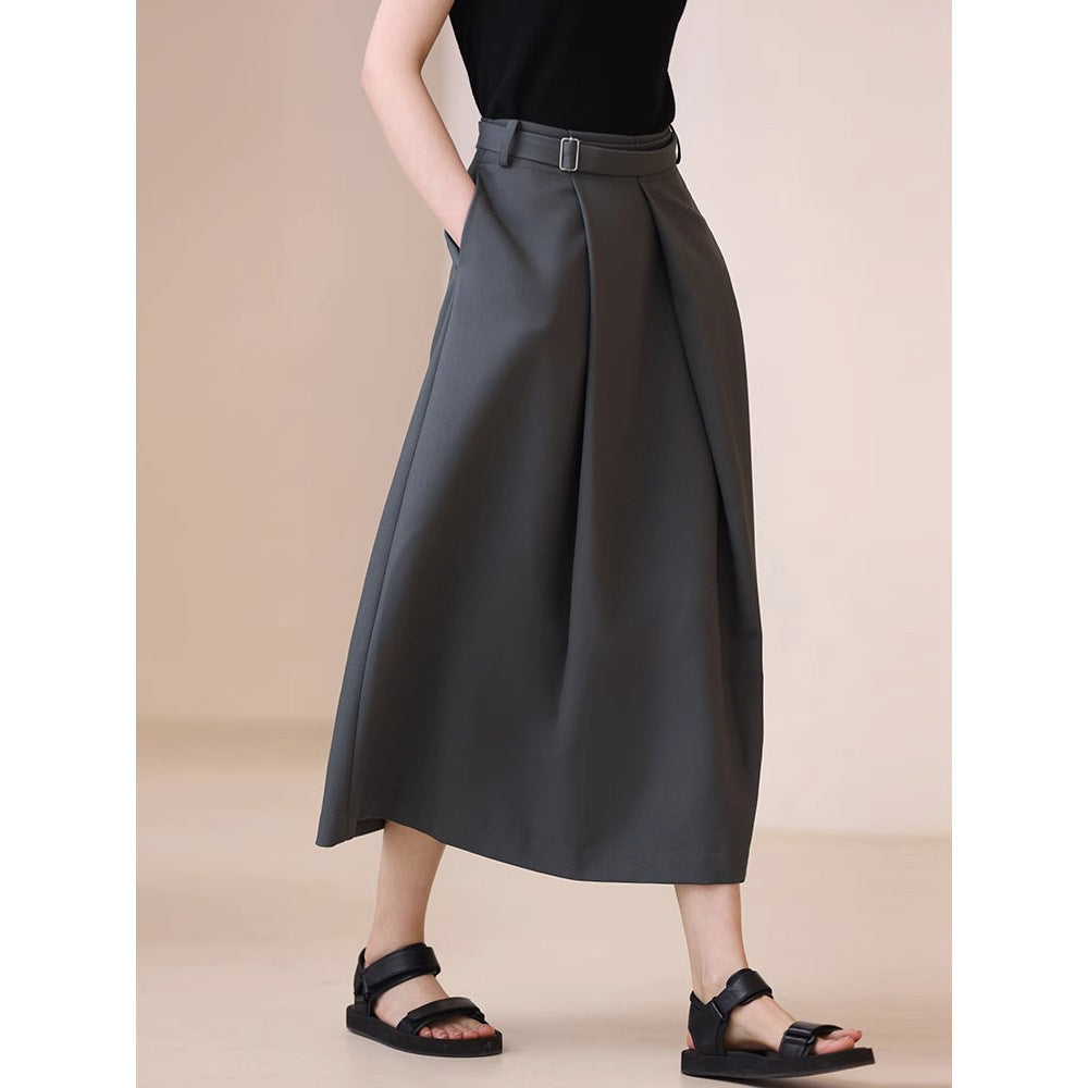 Women's Elegant, Wide Cut Maxi Skirt with Waist Belt Mune Fashion