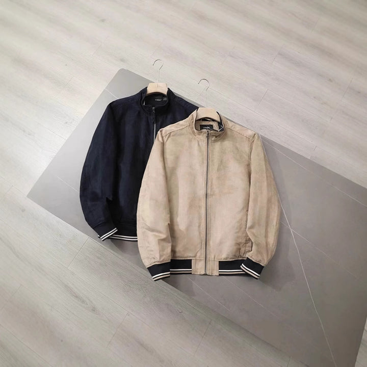 Men's Lightweight Bomber Jacket with Stand-Up Collar and Contrasting Ribbed Cuffs Mune Fashion