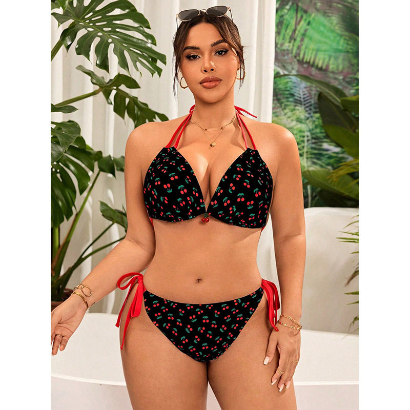Women's triangle bikini with adjustable ties and cheerful cherry pattern Mune Fashion