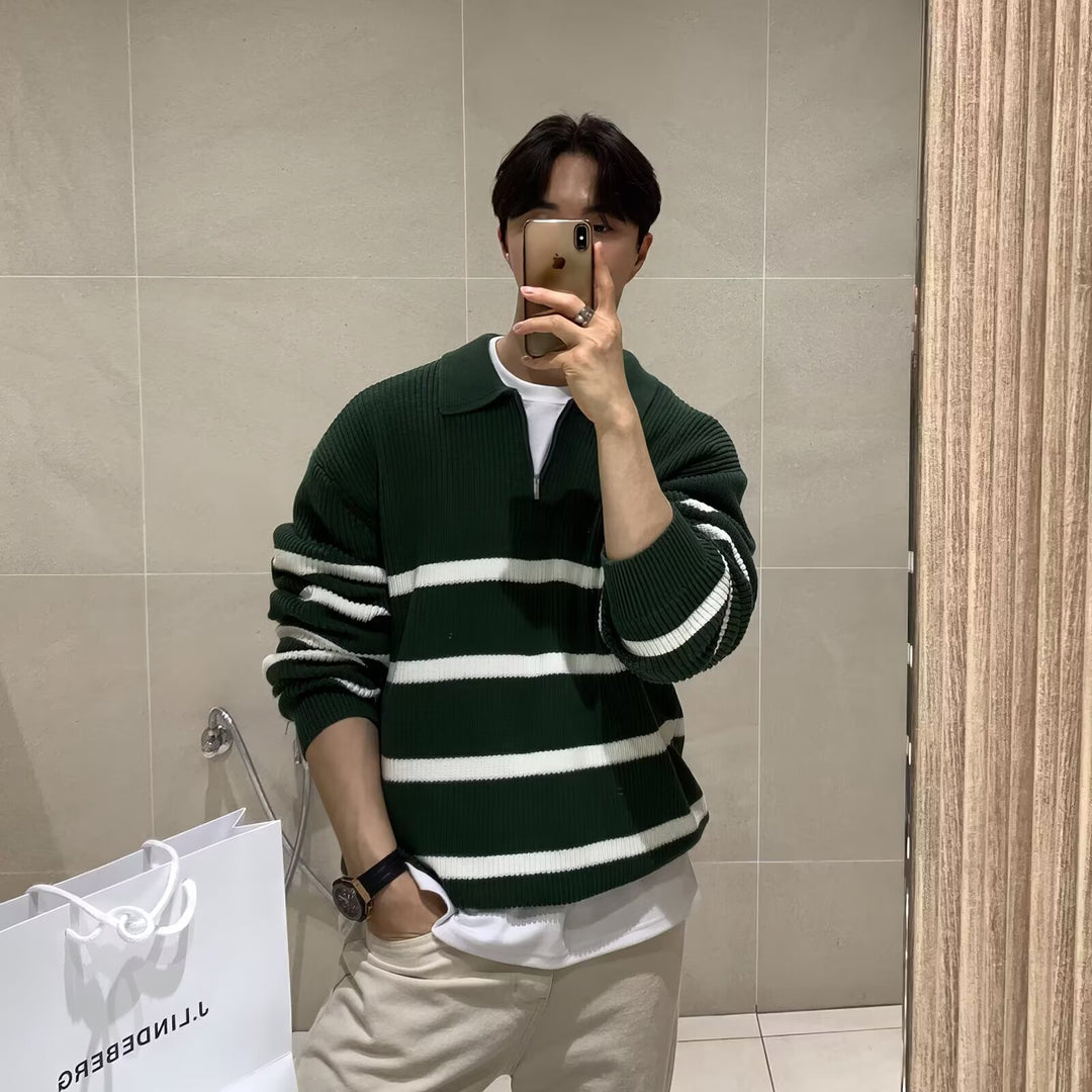 Men's Fashionable Short Sleeve Sweater with Stripes Mune Fashion