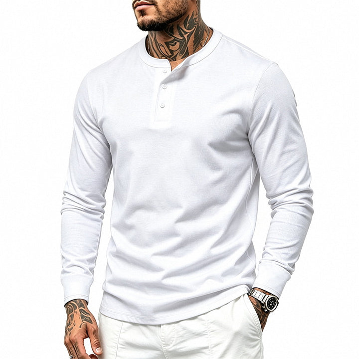 Men's Long Sleeve Henley Shirt made of fine waffle texture with 3-button placket Mune Fashion