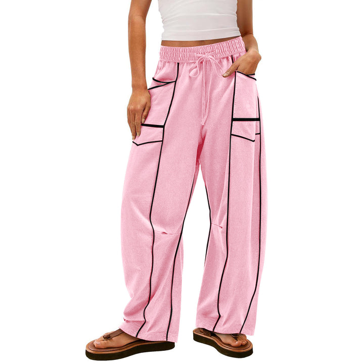 Women’s wide lounge pants with drawstring, contrast piping, and cargo pockets Mune Fashion