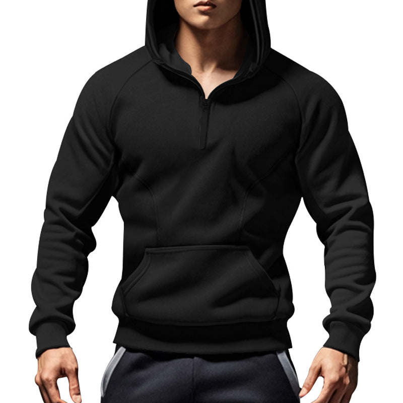 Men's casual hooded sweatshirt with short front zipper, ergonomic raglan cut, and kangaroo pocket Mune Fashion
