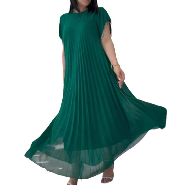Women nan elegant chiffon pleated maxi dress with wide swing skirt and tassel sleeves Mune Fashion