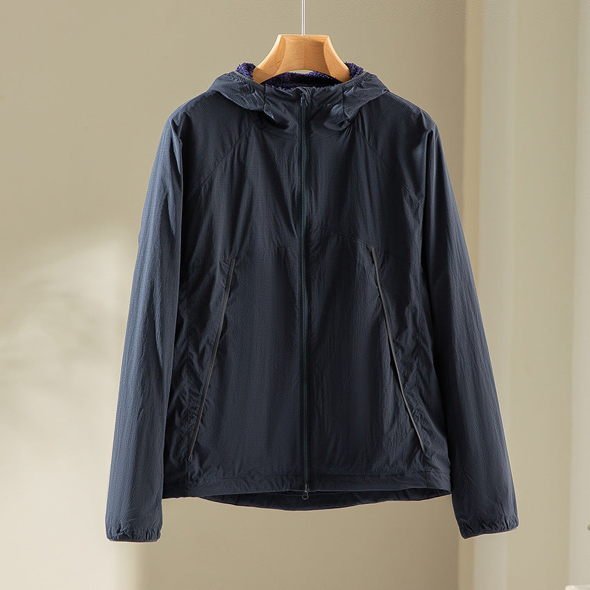 Men's lightweight wind and water-resistant hooded jacket with fleece inner lining and front zipper Mune Fashion