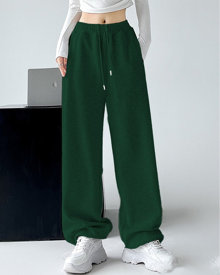 Ladies Nan extra wide palazzo sweatpants with high comfort waistband, side pockets, slit at hem and drawstring Mune Fashion