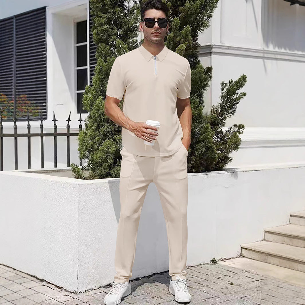 Men's urban travel polo shirt with short front zipper, elastic interlock and wrinkle-free care Mune Fashion