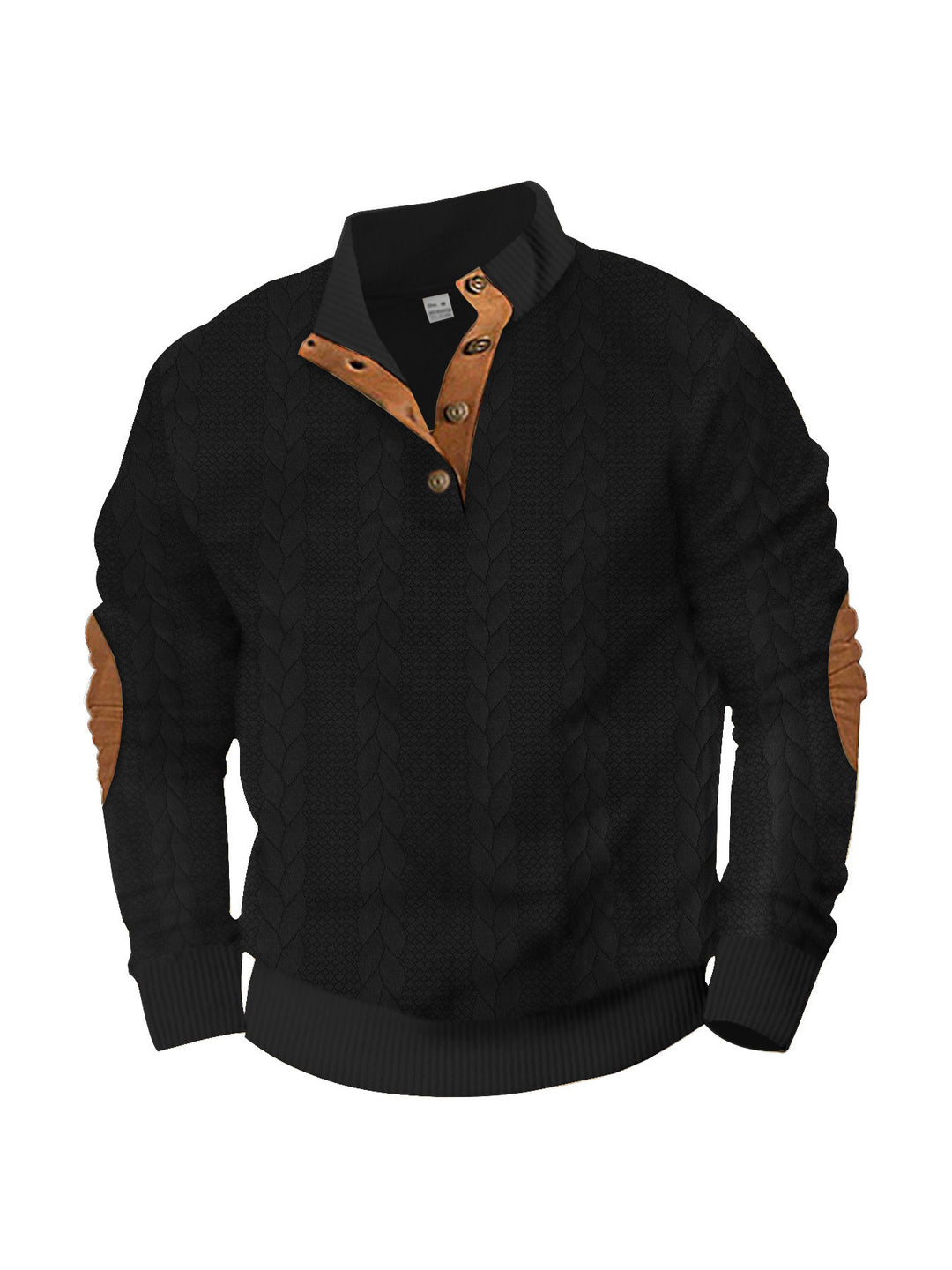 Men's casual cable knit pullover with reinforced button placket and suede elbow patches Mune Fashion