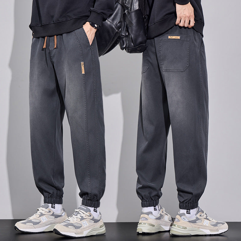 Men's Relaxed-Fit Jogging Pants in Denim-Look with Elastic Waistband, Drawstring and Ribbed Cuff Mune Fashion