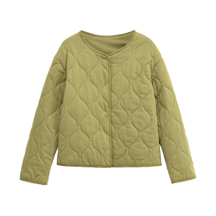 Ladies Quilted Short Jacket in Oversized Cut with Round Neck and Wave Stitching Mune Fashion