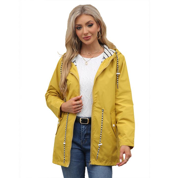 Women's light waterproof parka rain jacket with waist drawstring Mune Fashion