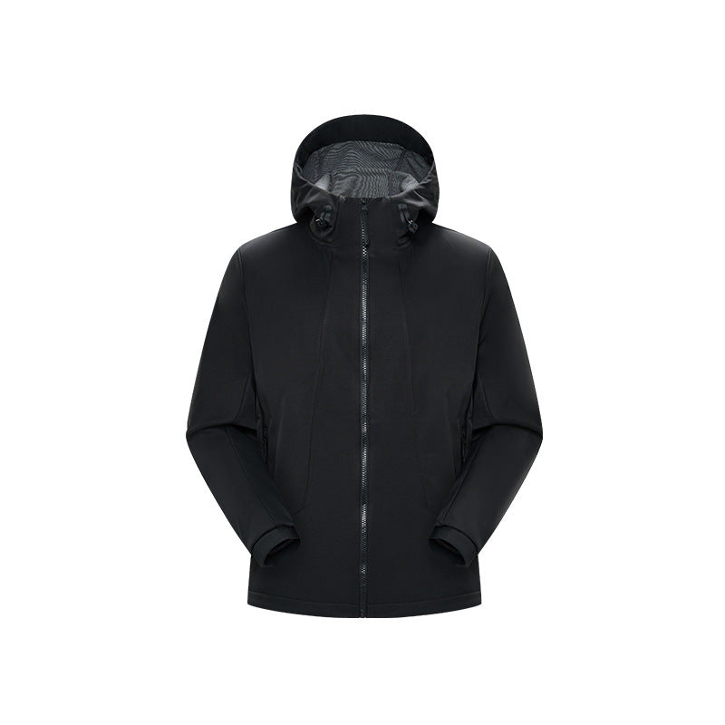 Men's Minimalist Softshell Rain Jacket with Concealed Zipper, Integrated Hood, and Breathable Mesh Lining Mune Fashion